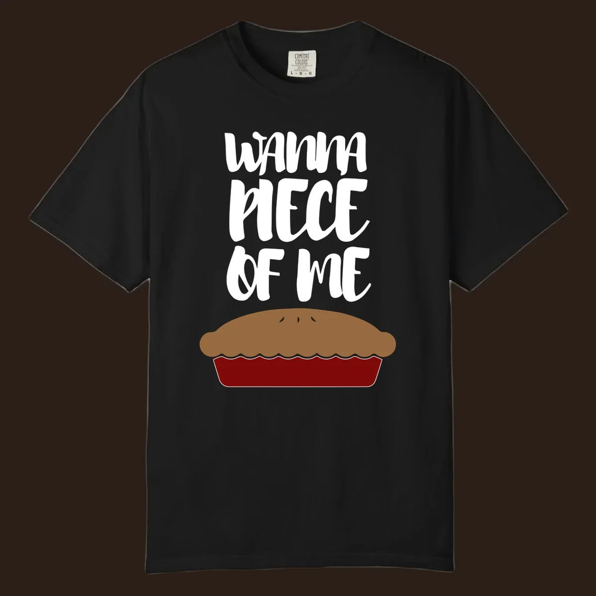 Wanna Piece Of Me pie pun thanksgiving text and illustration.