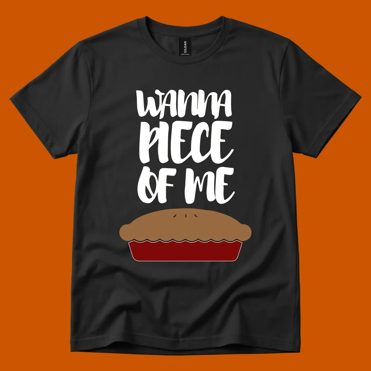 Wanna Piece Of Me pie pun thanksgiving text and illustration.