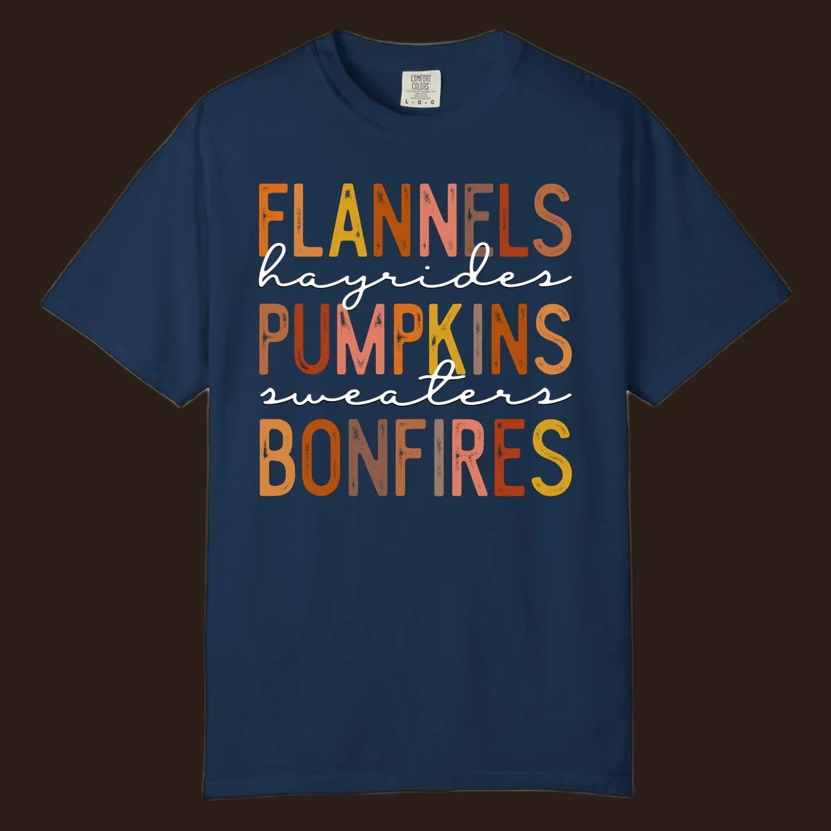 Fall word collection design with flannels, pumpkins, and bonfires.