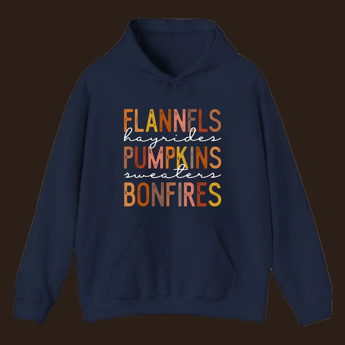 Fall word collection design with flannels, pumpkins, and bonfires.