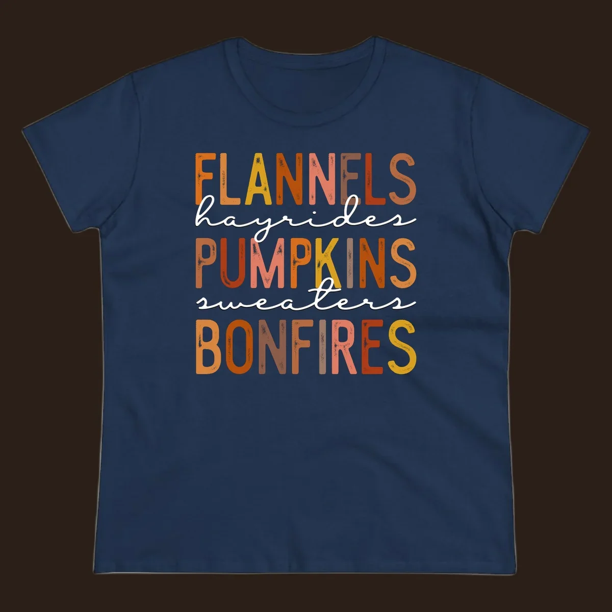 Fall word collection design with flannels, pumpkins, and bonfires.