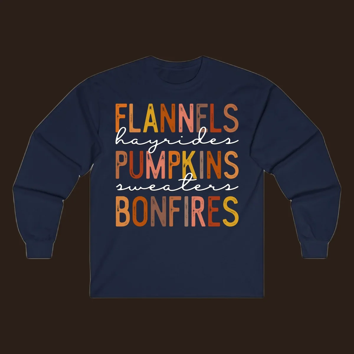 Fall word collection design with flannels, pumpkins, and bonfires.