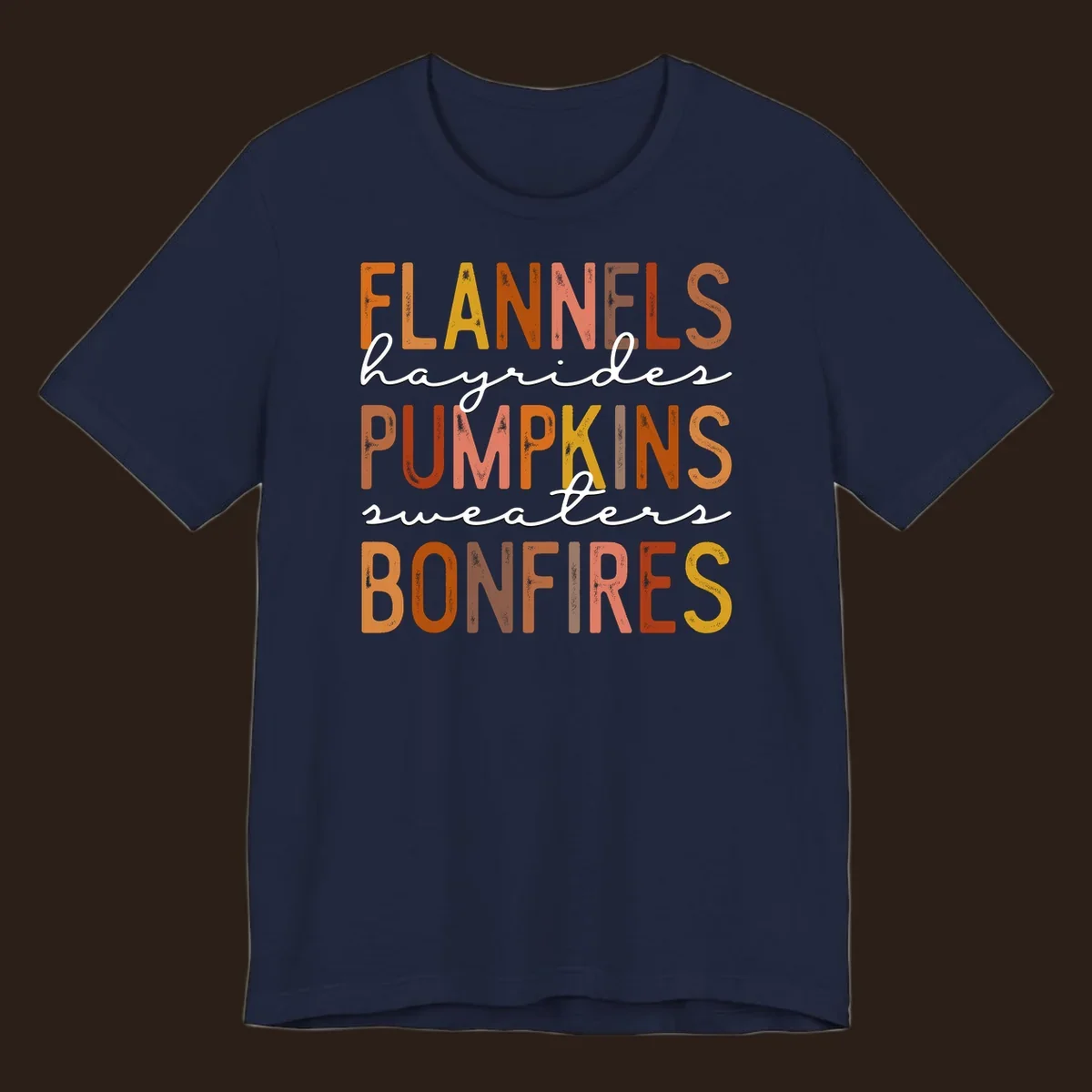 Fall word collection design with flannels, pumpkins, and bonfires.
