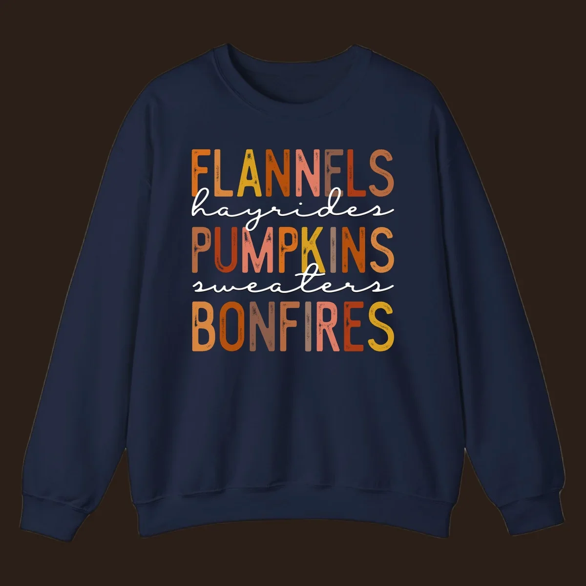 Fall word collection design with flannels, pumpkins, and bonfires.