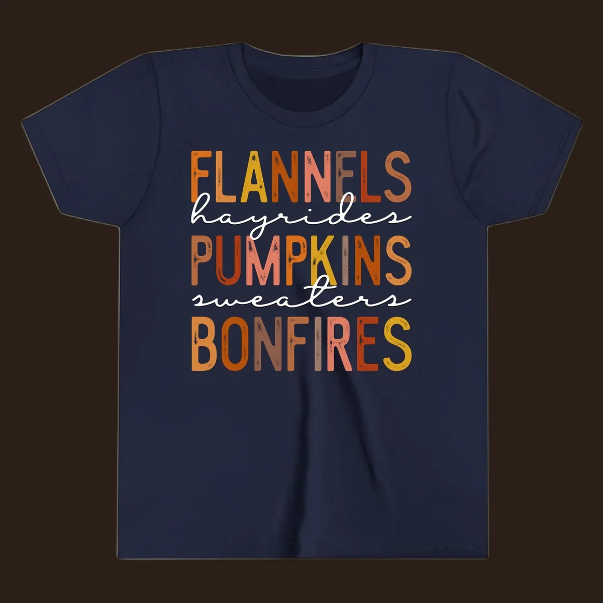 Fall word collection design with flannels, pumpkins, and bonfires.