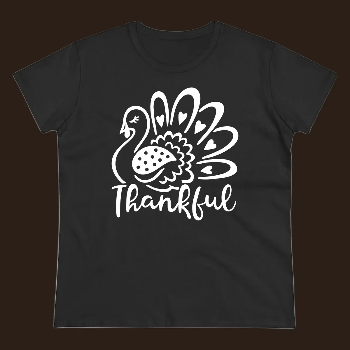 Cute thankful turkey illustration with hearts and polka dots, Thanksgiving shirt design.