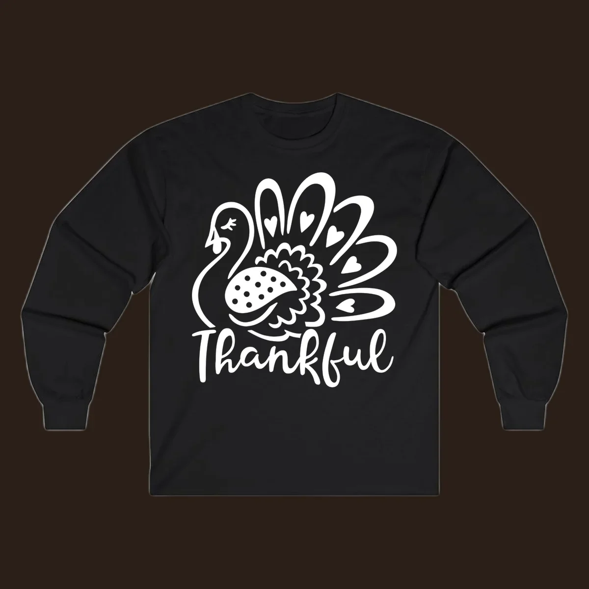 Cute thankful turkey illustration with hearts and polka dots, Thanksgiving shirt design.