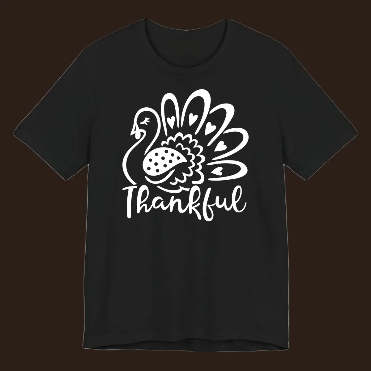 Cute thankful turkey illustration with hearts and polka dots, Thanksgiving shirt design.