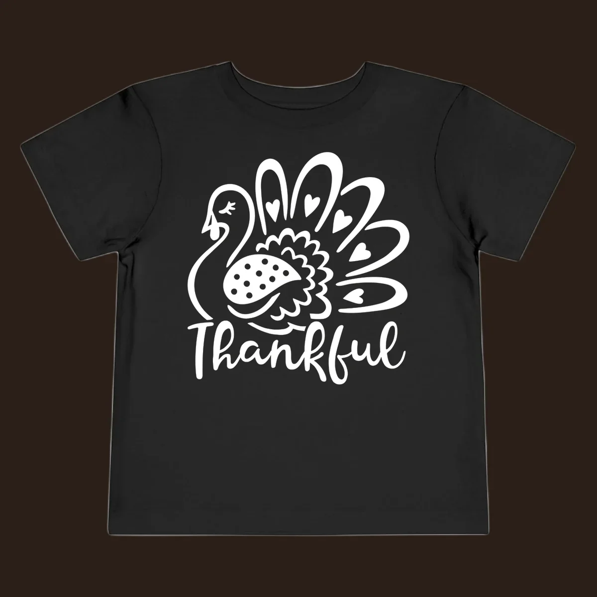Cute thankful turkey illustration with hearts and polka dots, Thanksgiving shirt design.
