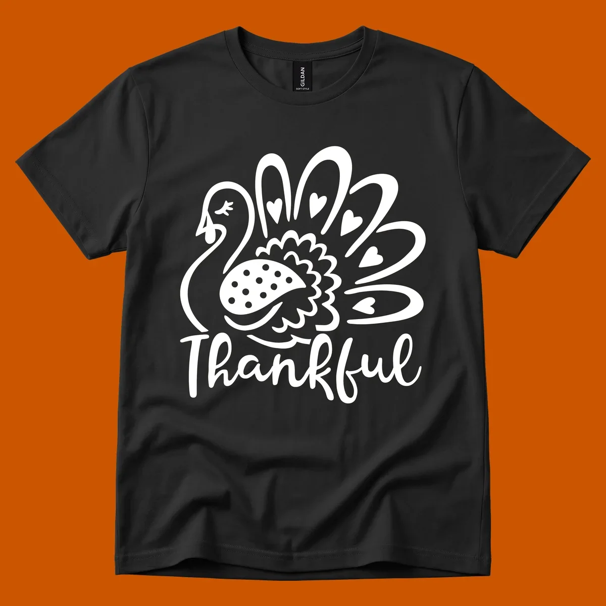 Cute thankful turkey illustration with hearts and polka dots, Thanksgiving shirt design.
