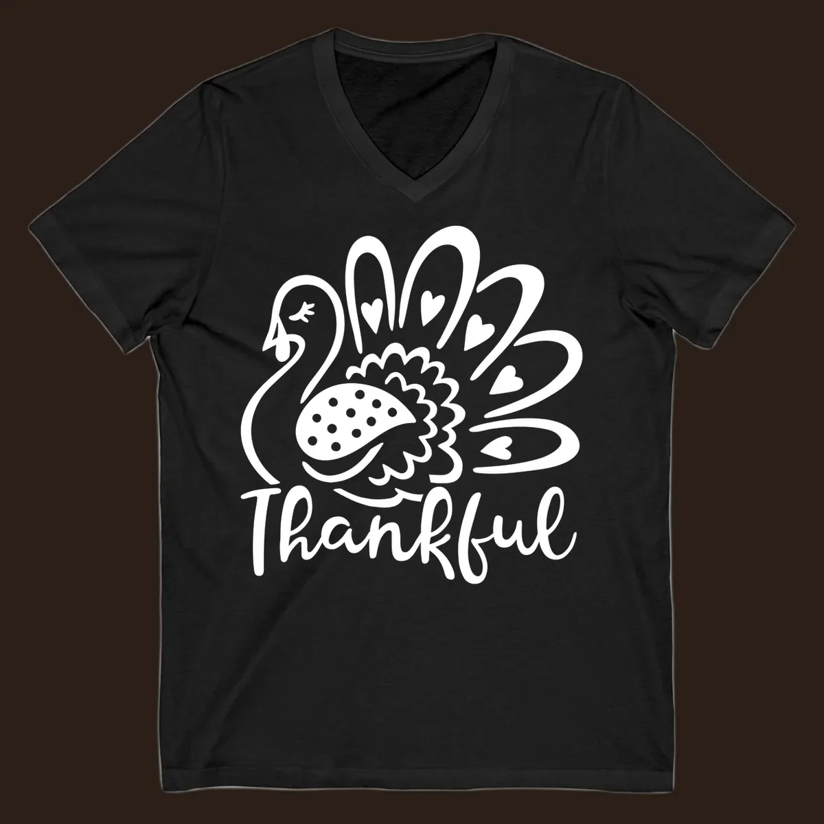 Cute thankful turkey illustration with hearts and polka dots, Thanksgiving shirt design.