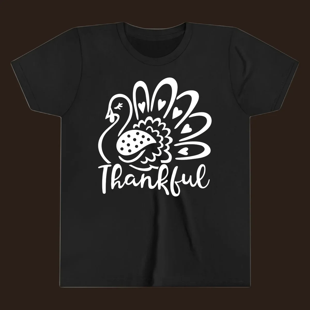 Cute thankful turkey illustration with hearts and polka dots, Thanksgiving shirt design.