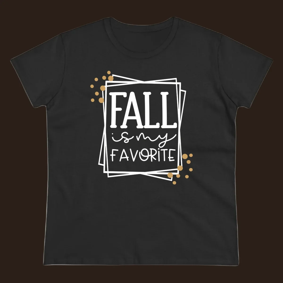 Fall is my favorite phrase typography design with white and gold accents on a black background.
