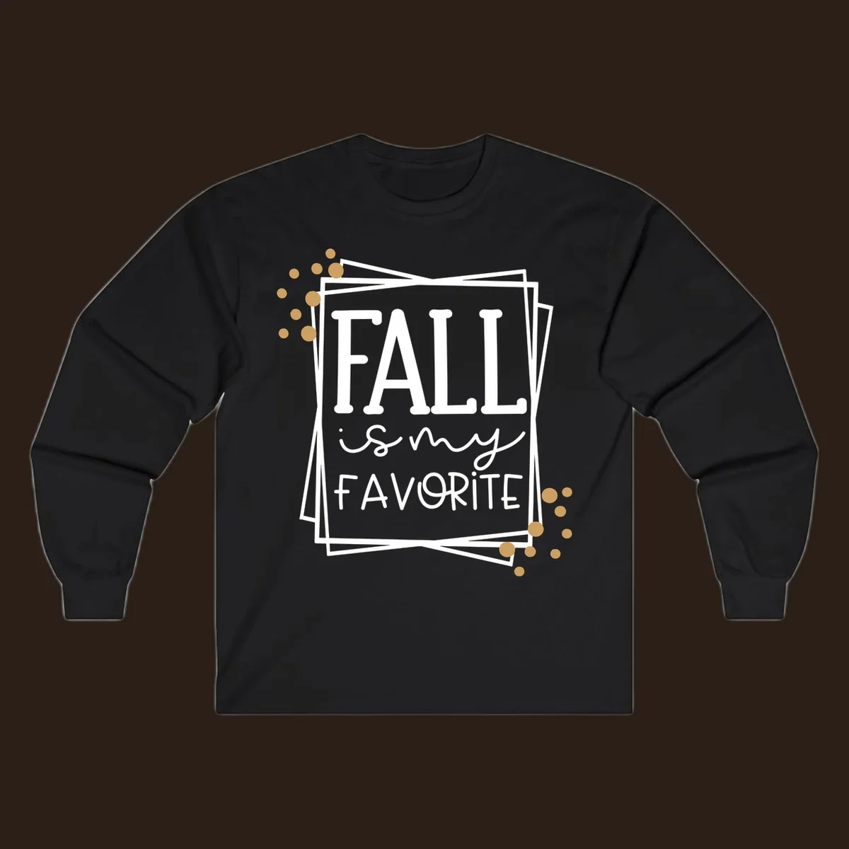 Fall is my favorite phrase typography design with white and gold accents on a black background.