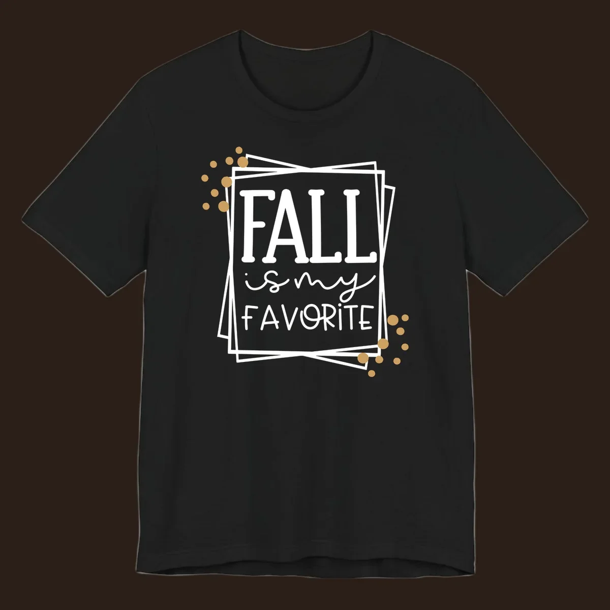 Fall is my favorite phrase typography design with white and gold accents on a black background.