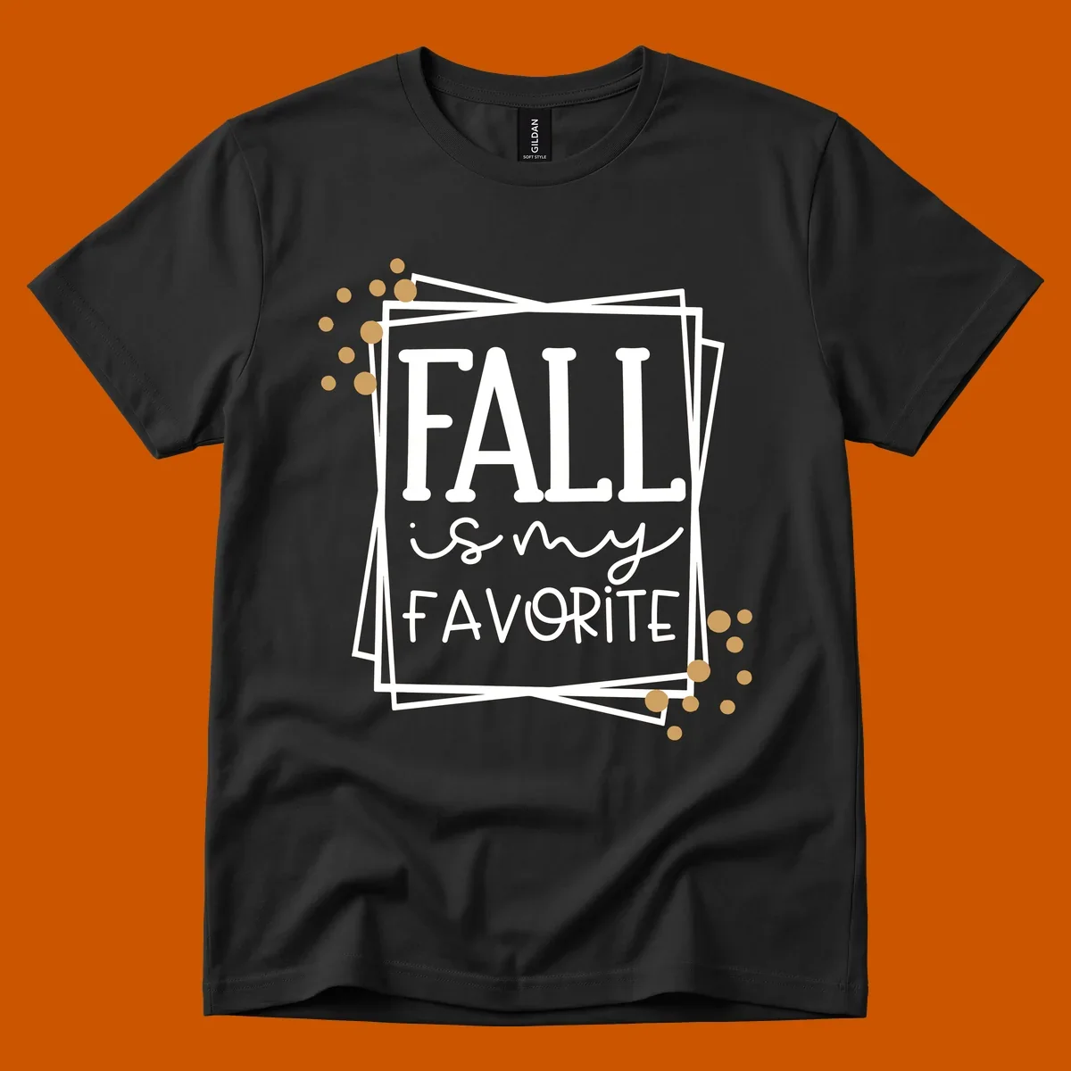 Fall is my favorite phrase typography design with white and gold accents on a black background.