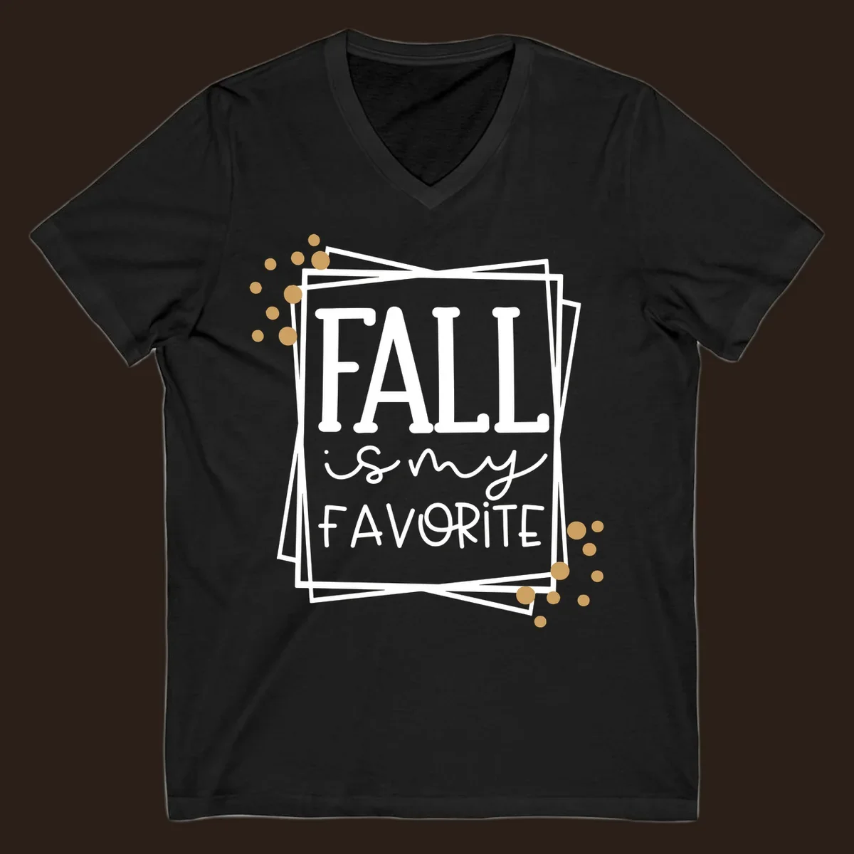 Fall is my favorite phrase typography design with white and gold accents on a black background.