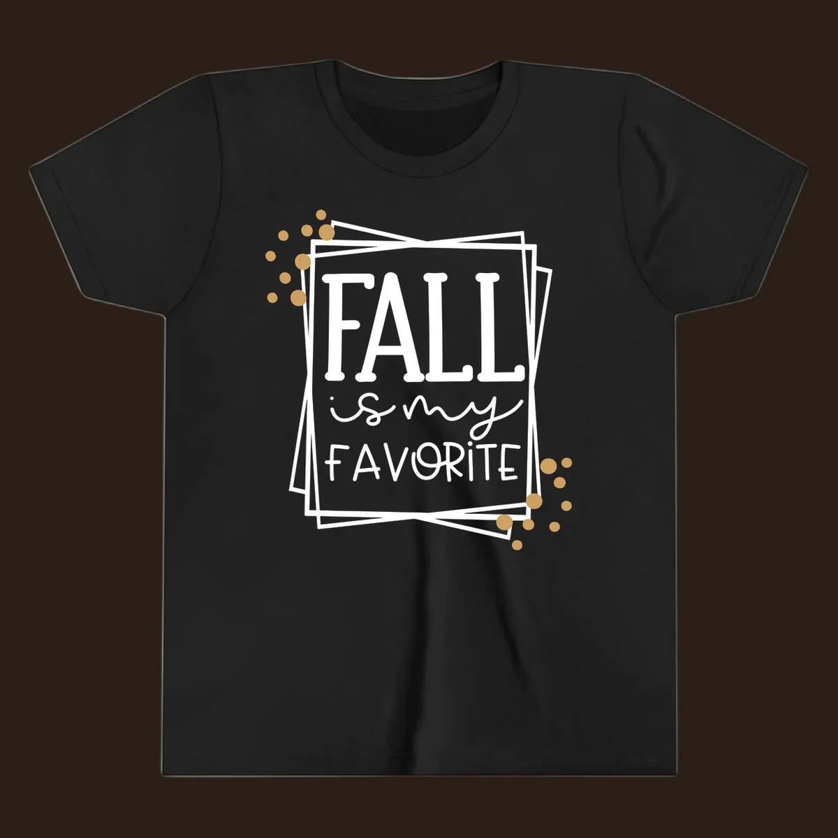 Fall is my favorite phrase typography design with white and gold accents on a black background.