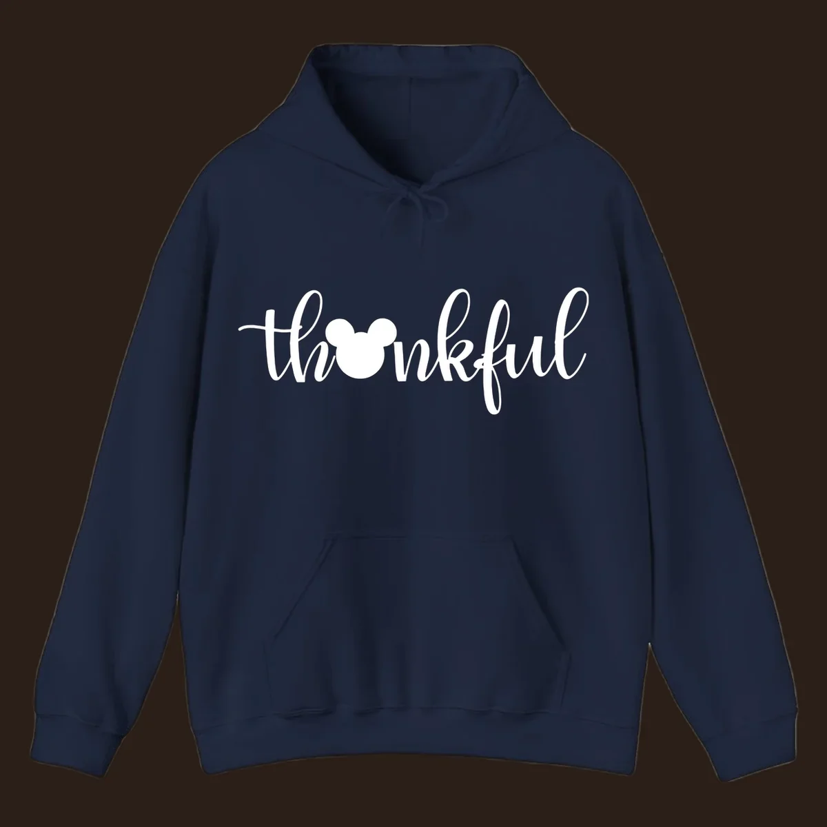 Script text 'thankful' with Mickey Mouse head silhouette replacing the 'o', in white and black variants.