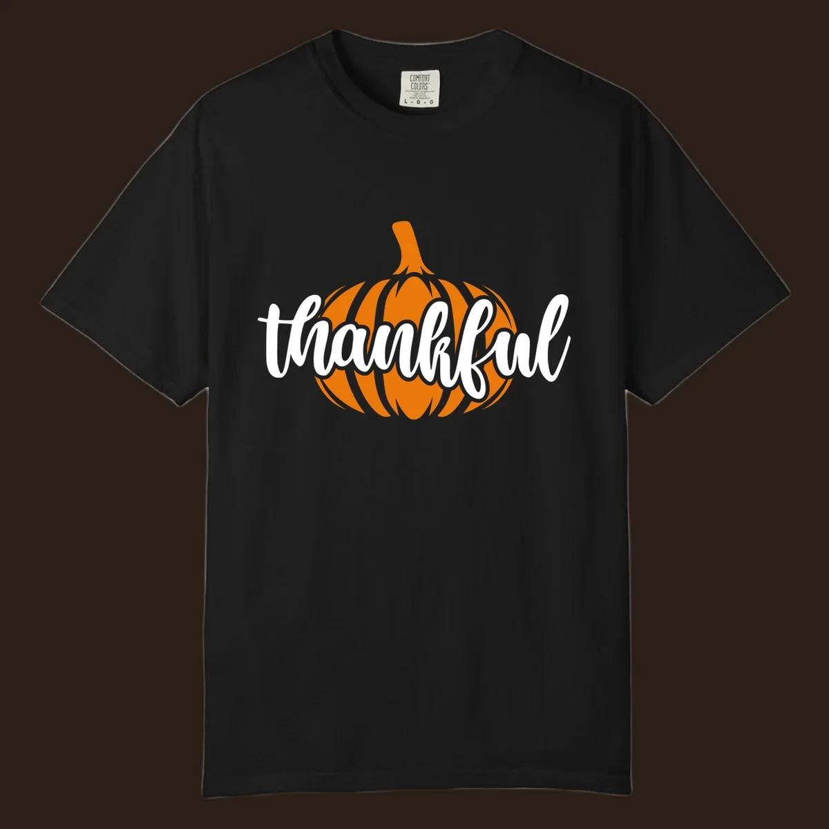 Fall thankful pumpkin script text graphic tee shirt design.