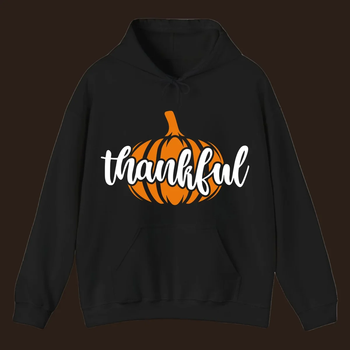 Fall thankful pumpkin script text graphic tee shirt design.