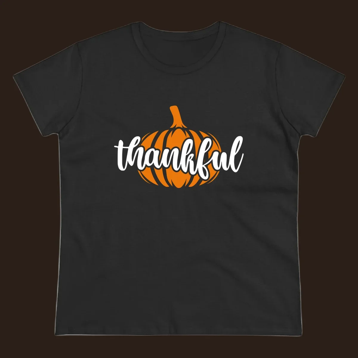 Fall thankful pumpkin script text graphic tee shirt design.