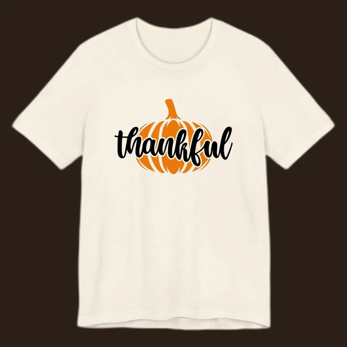 Fall thankful pumpkin script text graphic tee shirt design.