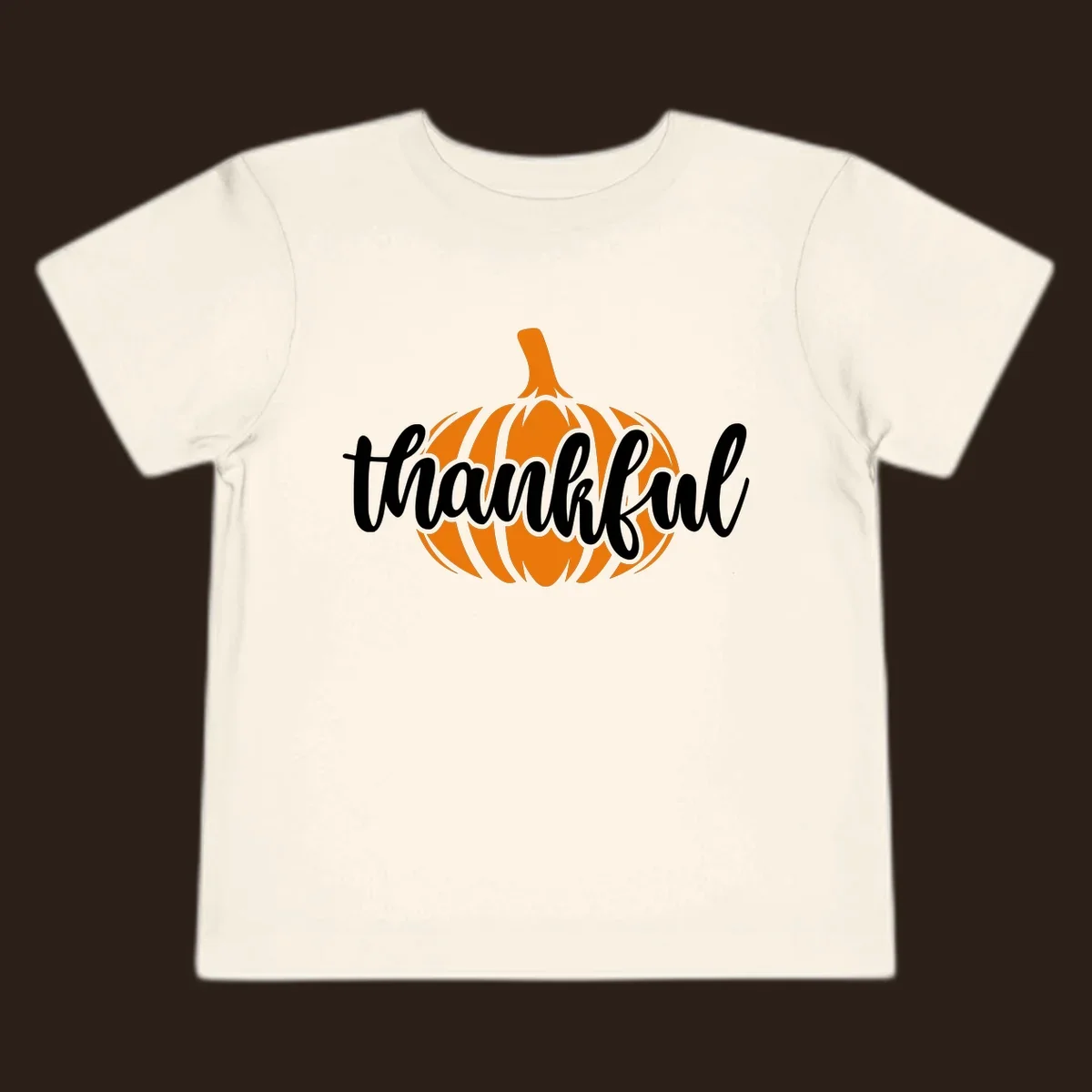 Fall thankful pumpkin script text graphic tee shirt design.