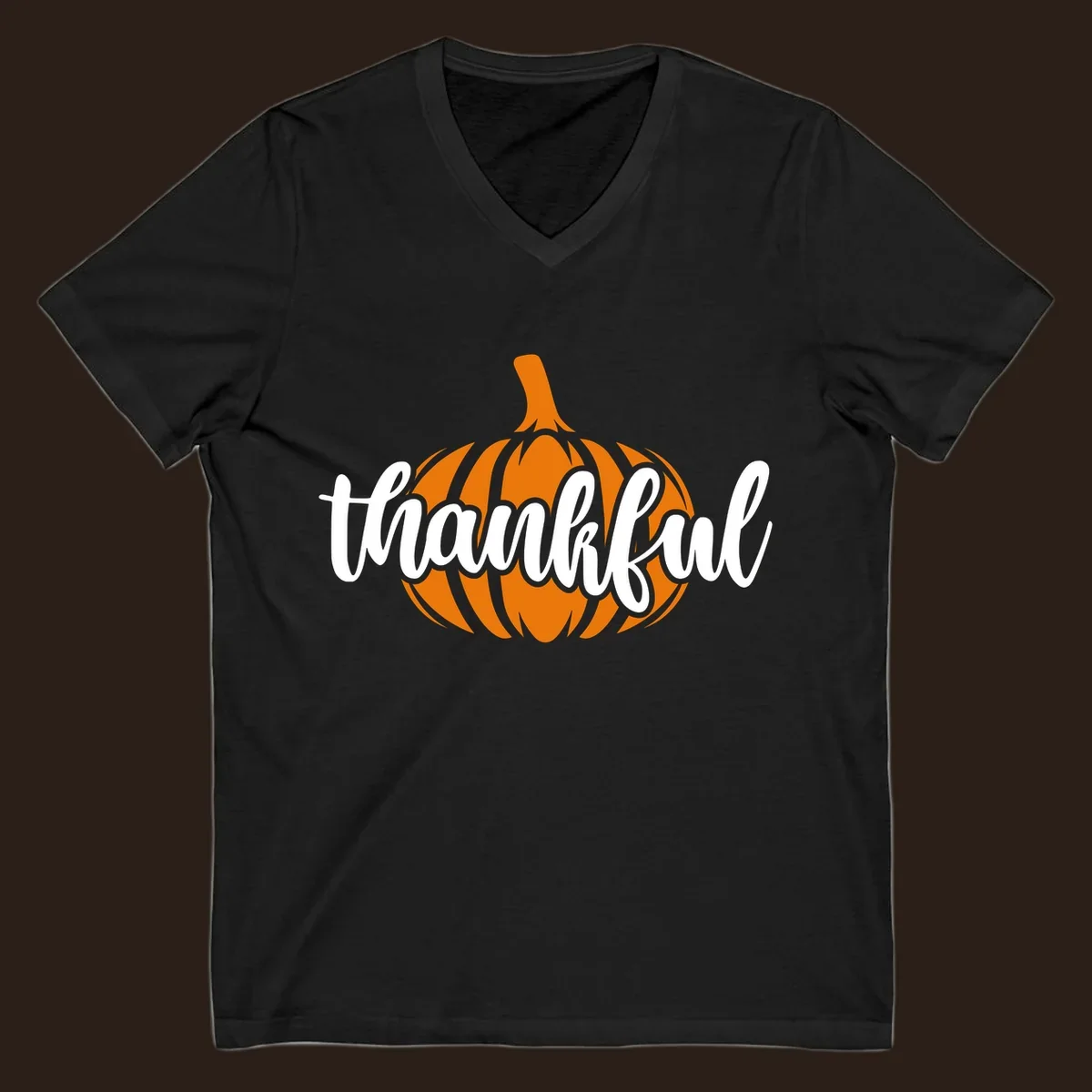 Fall thankful pumpkin script text graphic tee shirt design.