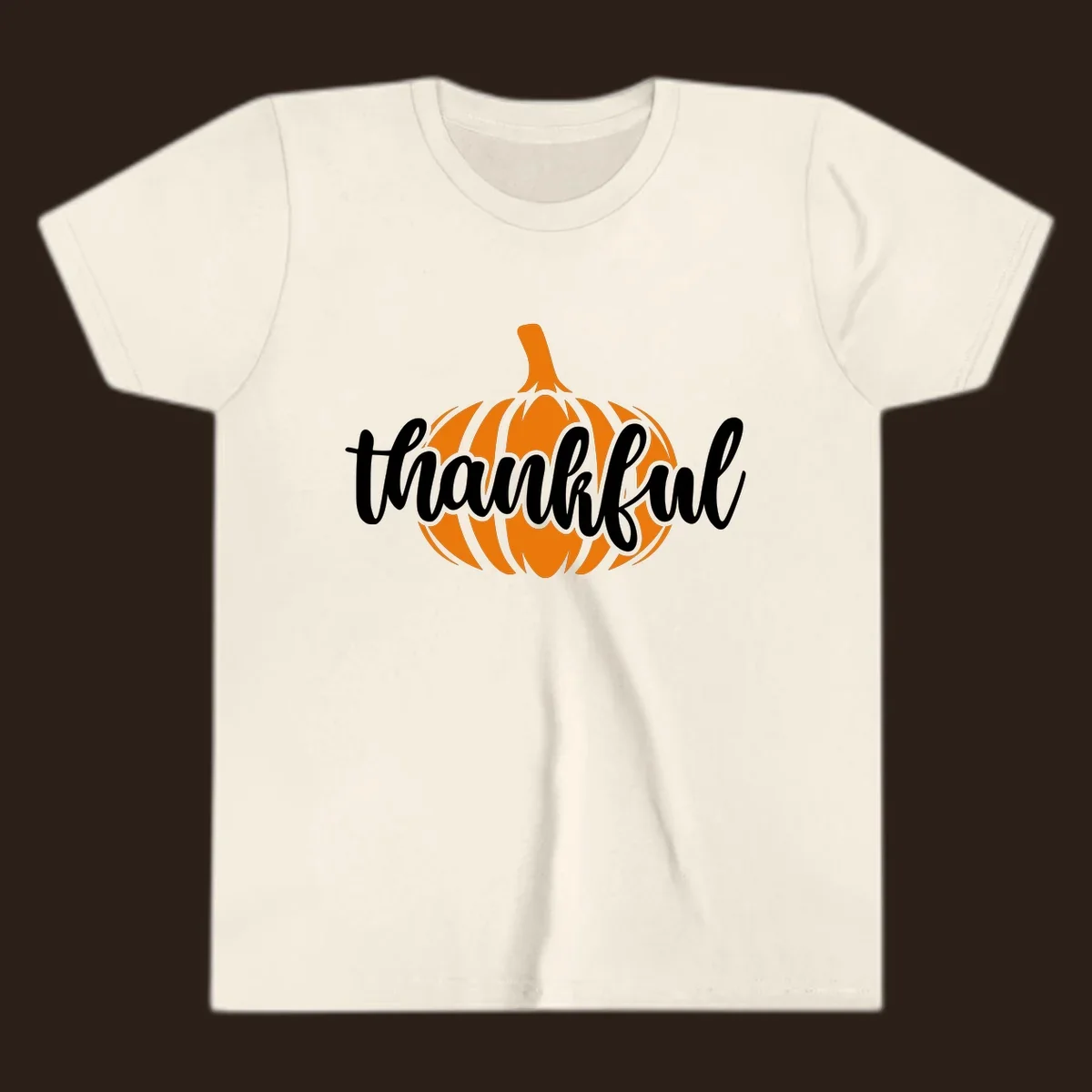 Fall thankful pumpkin script text graphic tee shirt design.