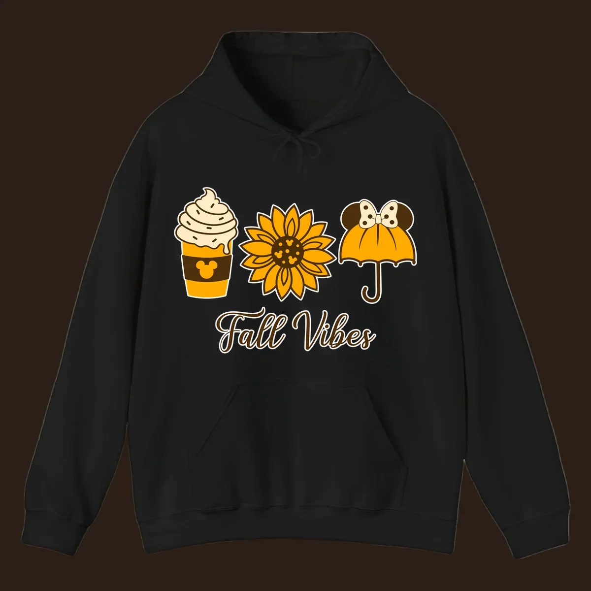 Fall Vibes design with Mickey Mouse themed coffee, sunflower, and umbrella.