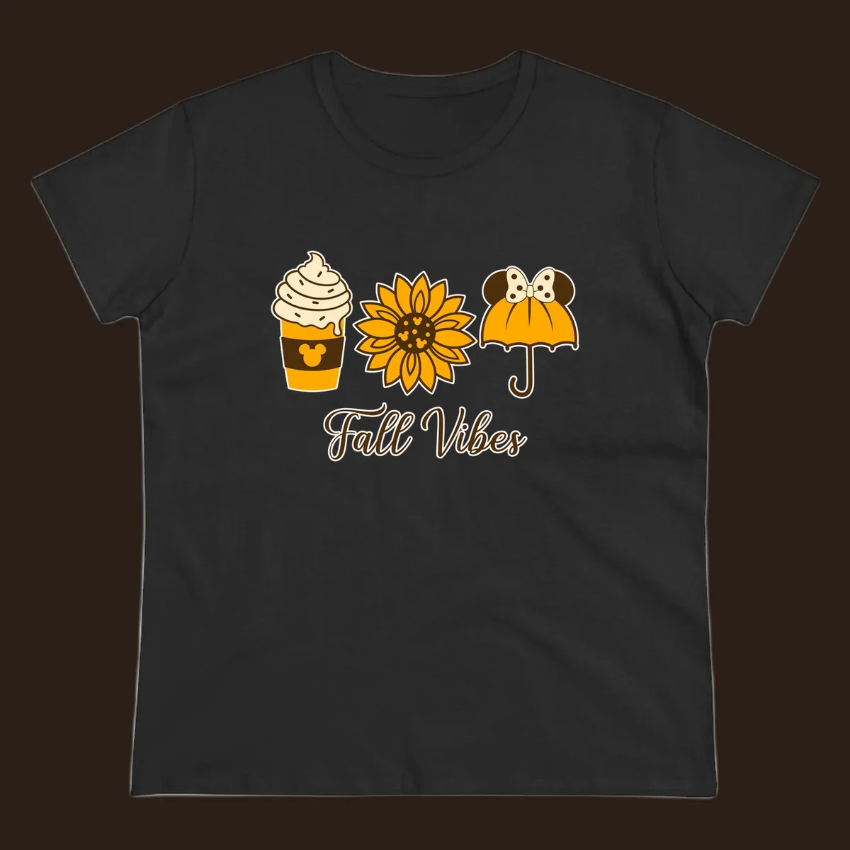 Fall Vibes design with Mickey Mouse themed coffee, sunflower, and umbrella.