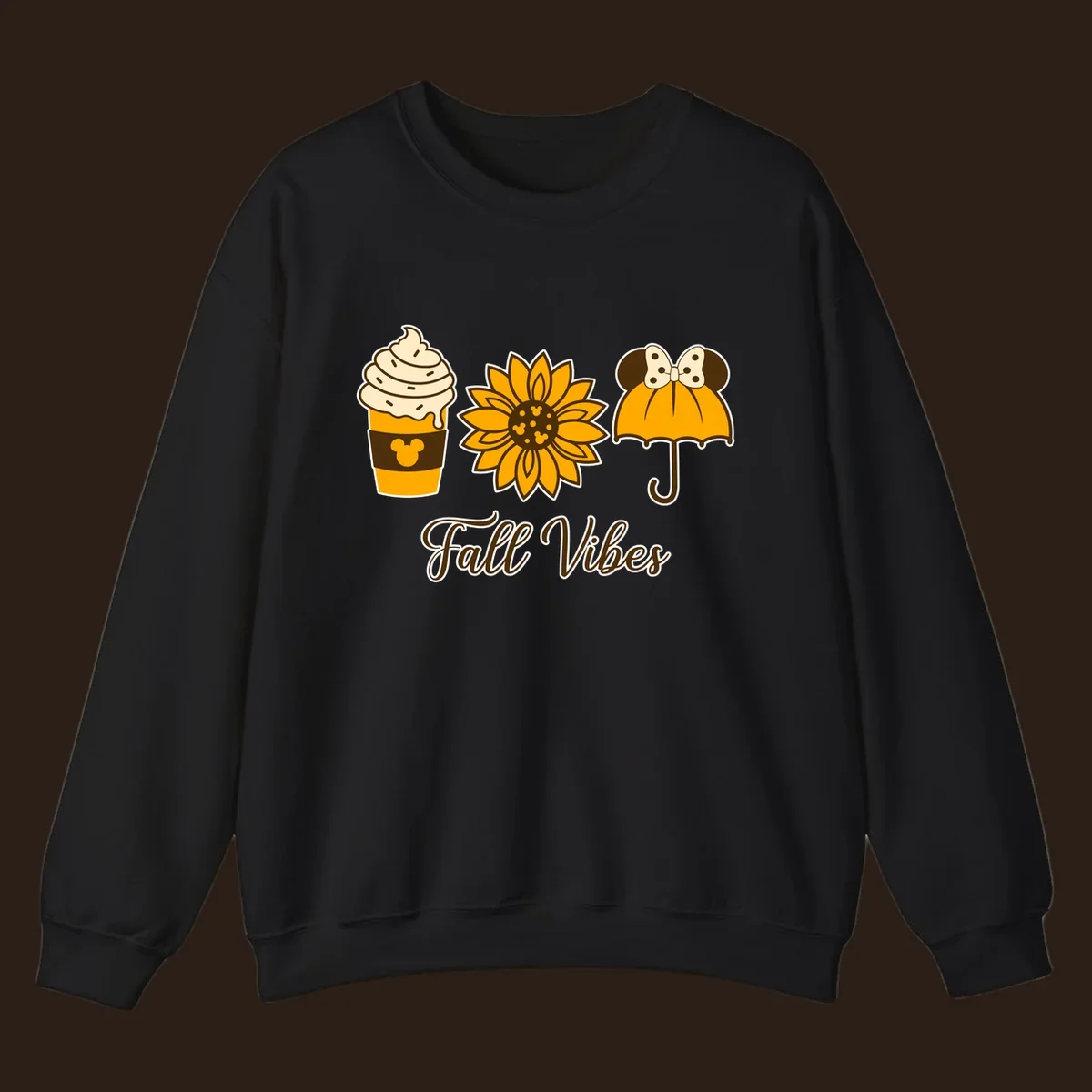 Fall Vibes design with Mickey Mouse themed coffee, sunflower, and umbrella.