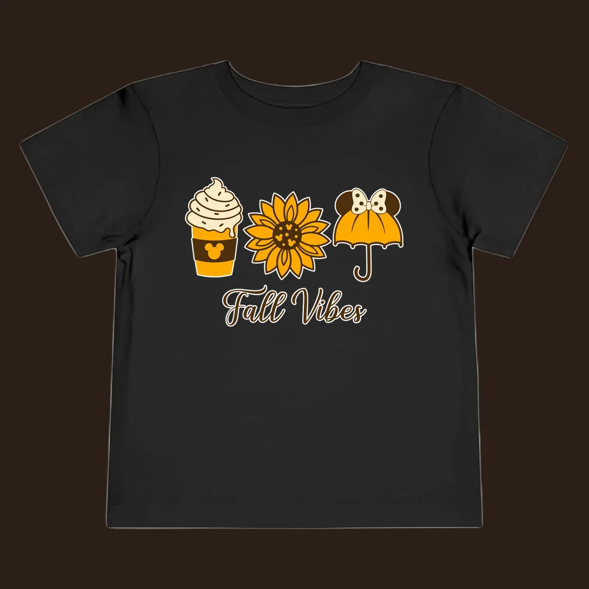 Fall Vibes design with Mickey Mouse themed coffee, sunflower, and umbrella.