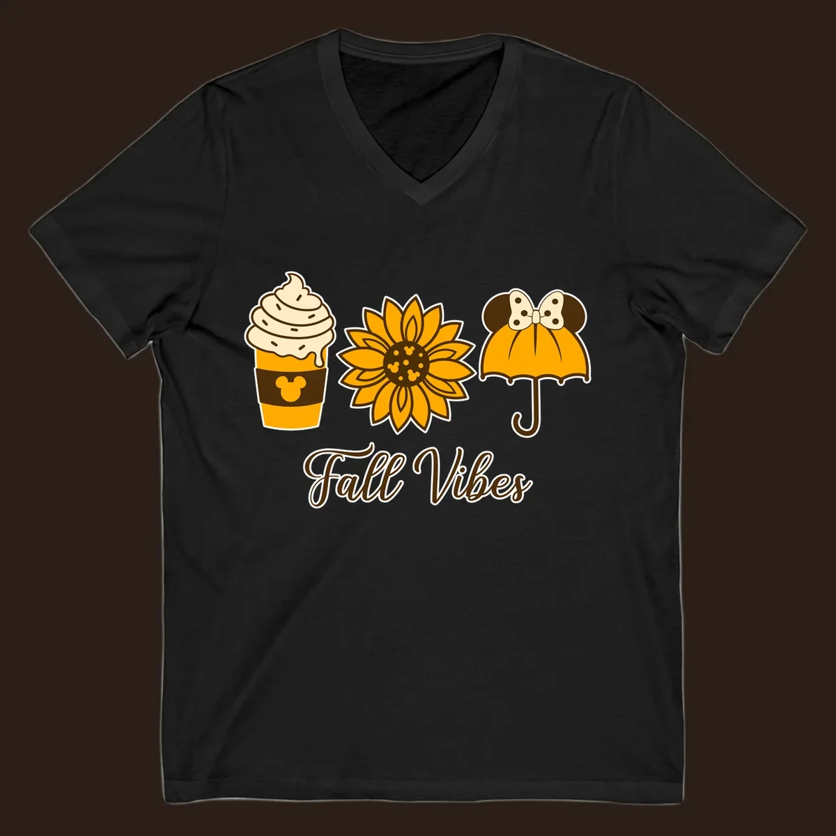 Fall Vibes design with Mickey Mouse themed coffee, sunflower, and umbrella.