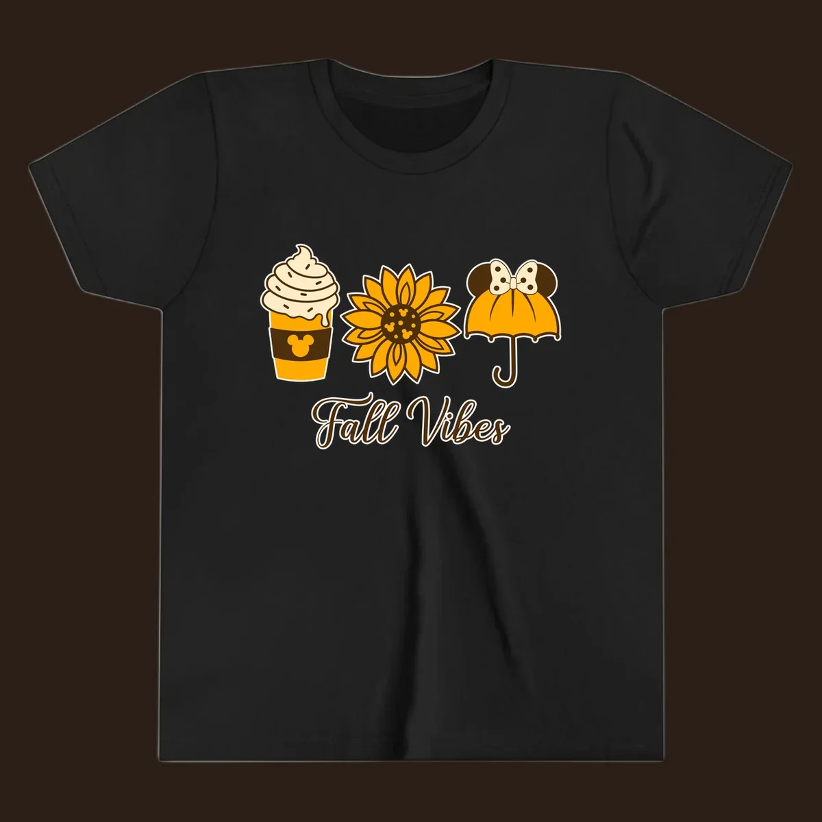 Fall Vibes design with Mickey Mouse themed coffee, sunflower, and umbrella.