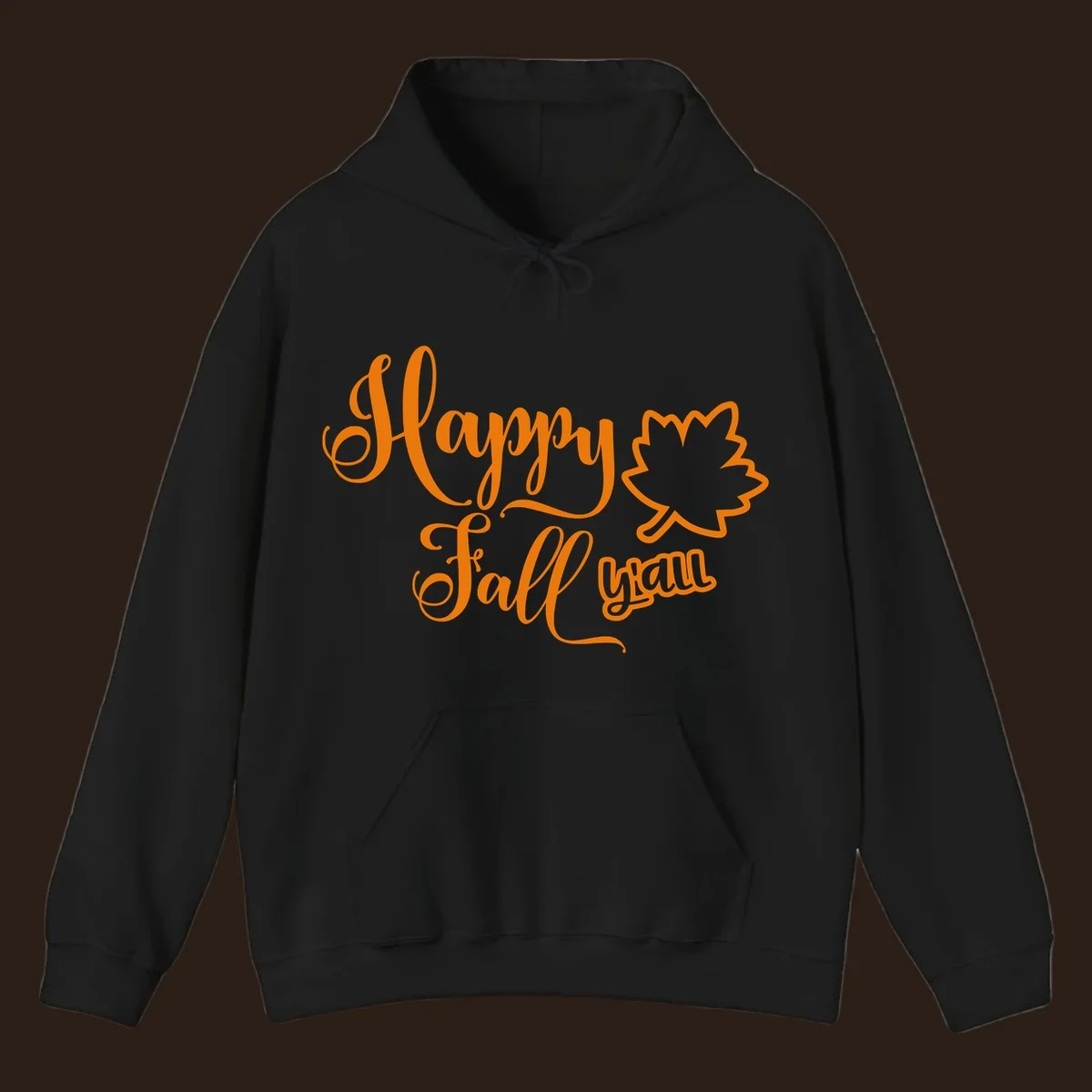 Happy Fall y'all text with autumn leaf outline for Thanksgiving shirts.