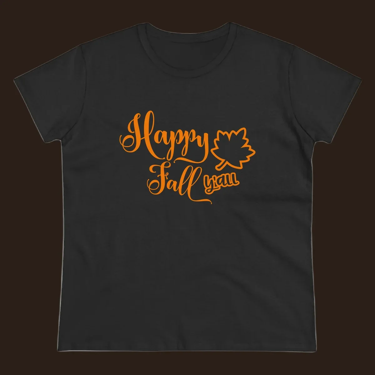 Happy Fall y'all text with autumn leaf outline for Thanksgiving shirts.