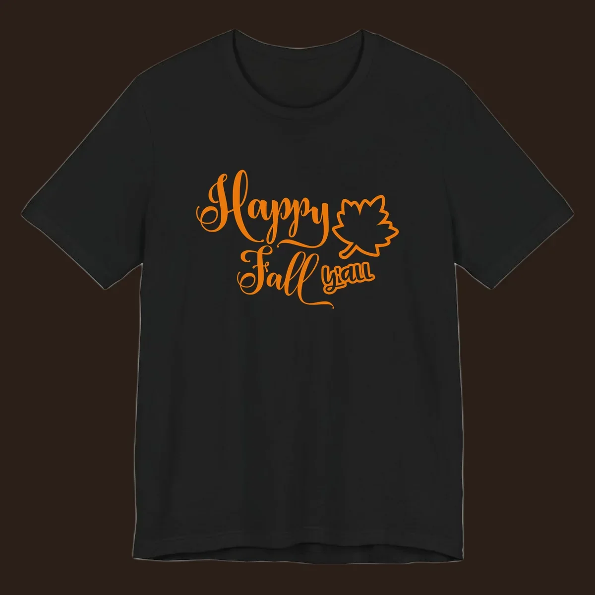 Happy Fall y'all text with autumn leaf outline for Thanksgiving shirts.