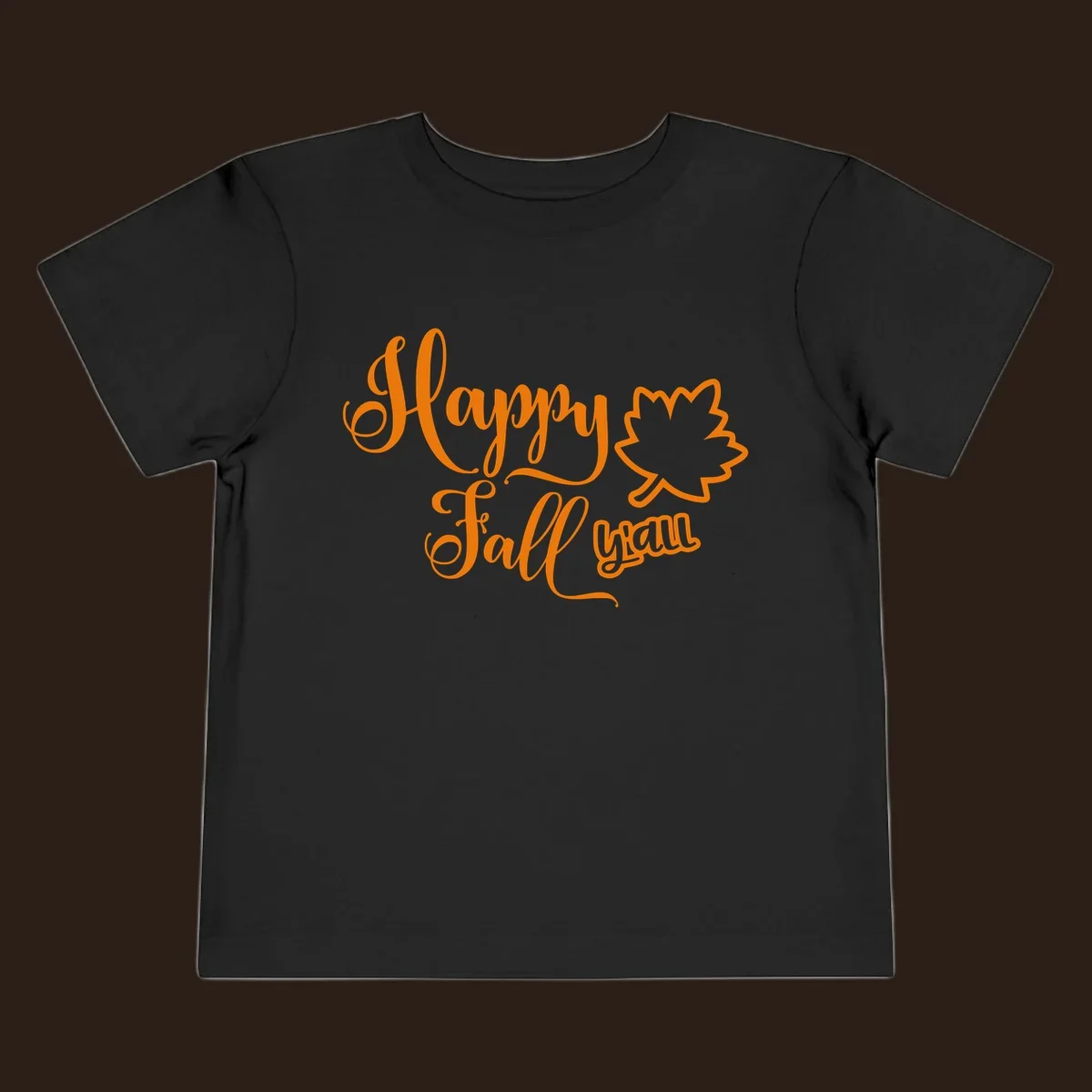 Happy Fall y'all text with autumn leaf outline for Thanksgiving shirts.