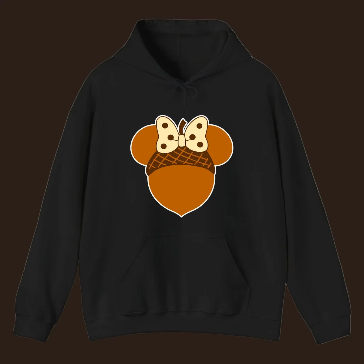 Acorn mouse ears with a polka dot bow, Thanksgiving graphic.