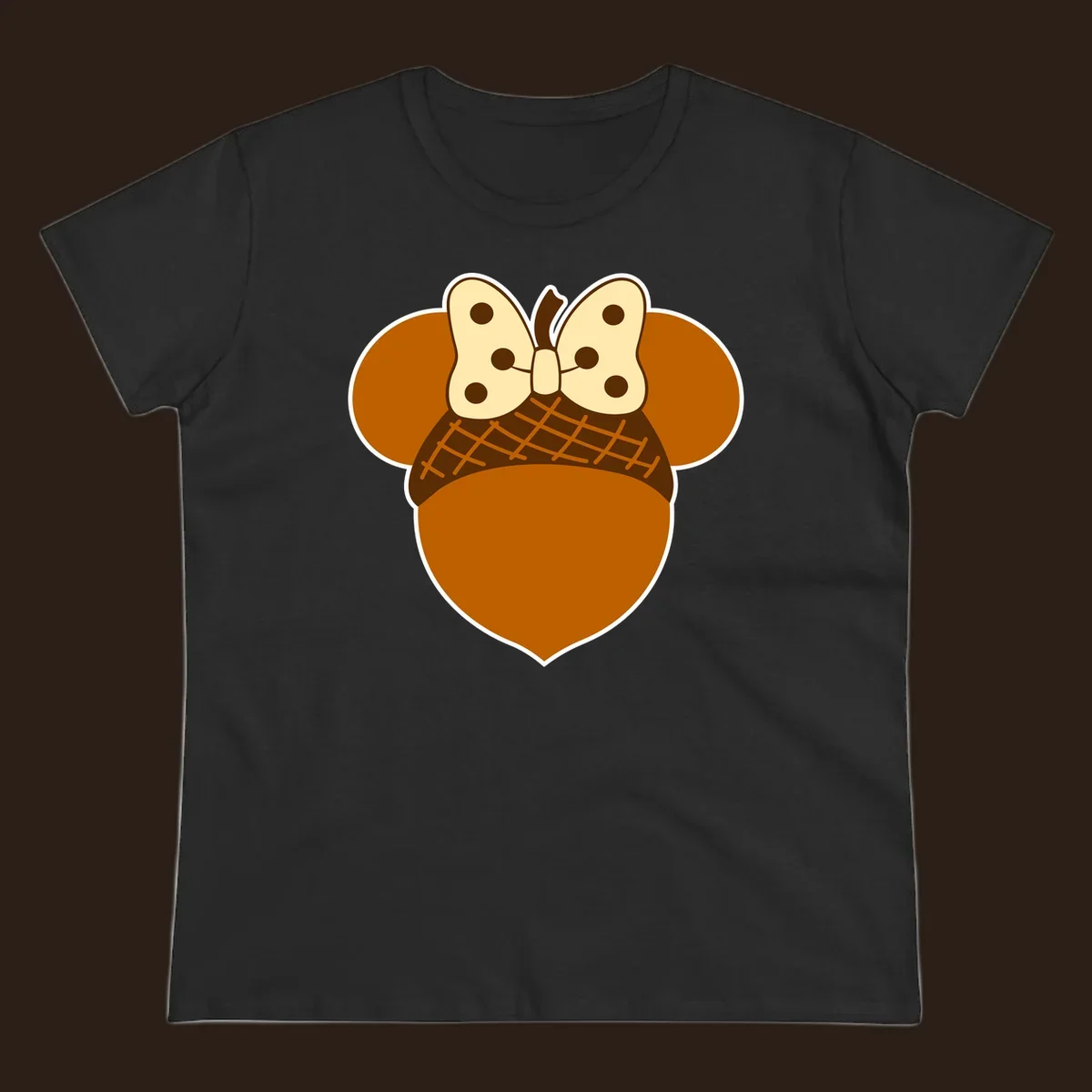 Acorn mouse ears with a polka dot bow, Thanksgiving graphic.