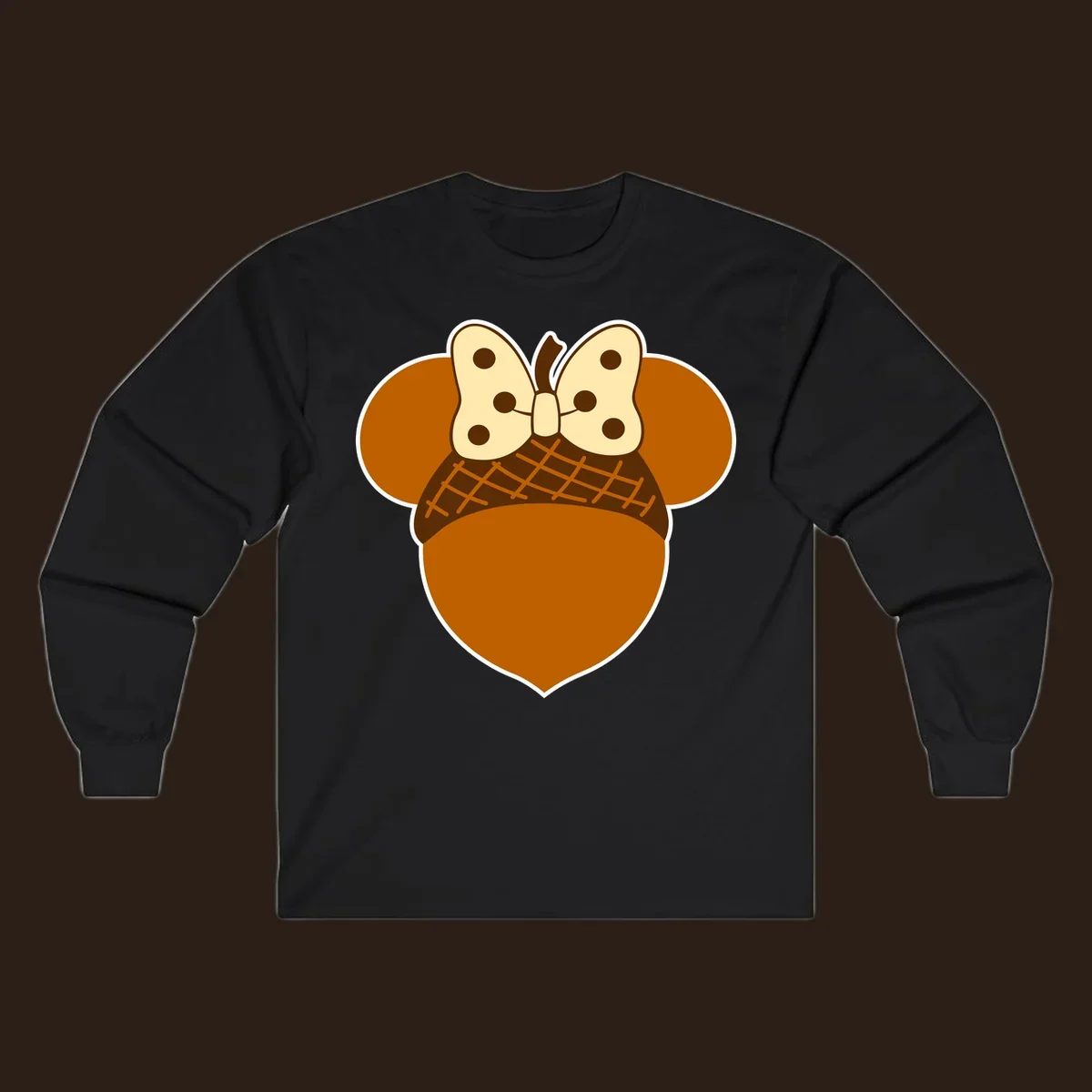 Acorn mouse ears with a polka dot bow, Thanksgiving graphic.