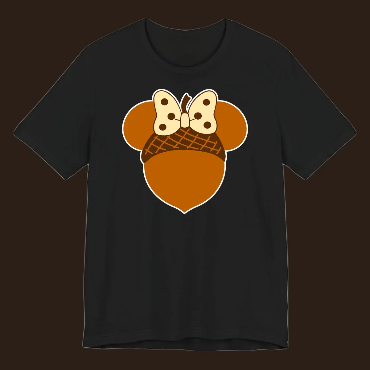Acorn mouse ears with a polka dot bow, Thanksgiving graphic.