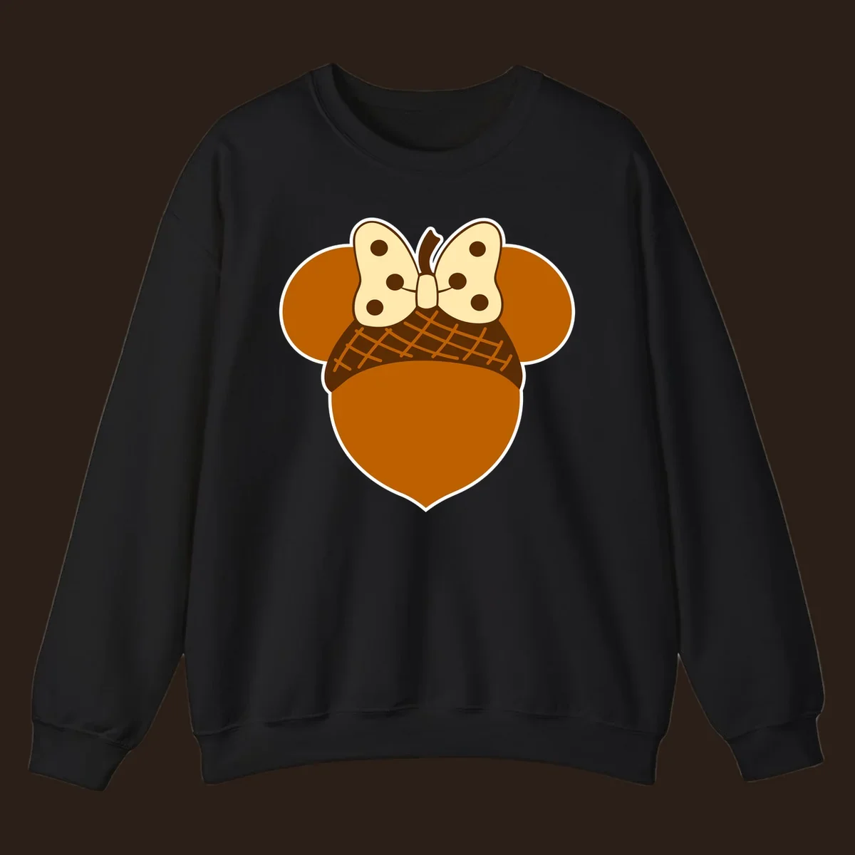 Acorn mouse ears with a polka dot bow, Thanksgiving graphic.