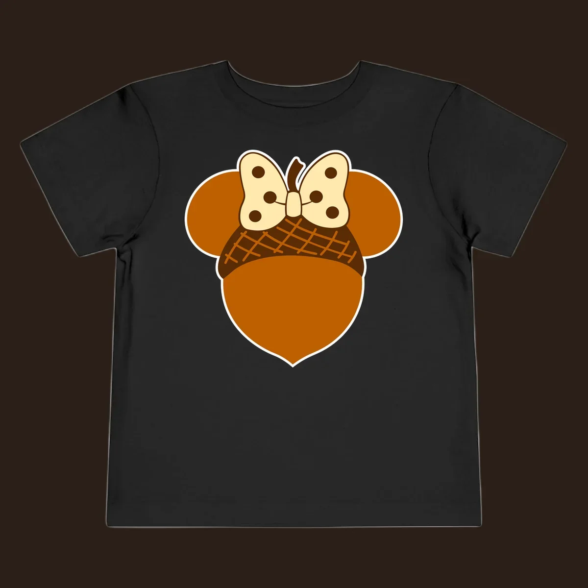Acorn mouse ears with a polka dot bow, Thanksgiving graphic.