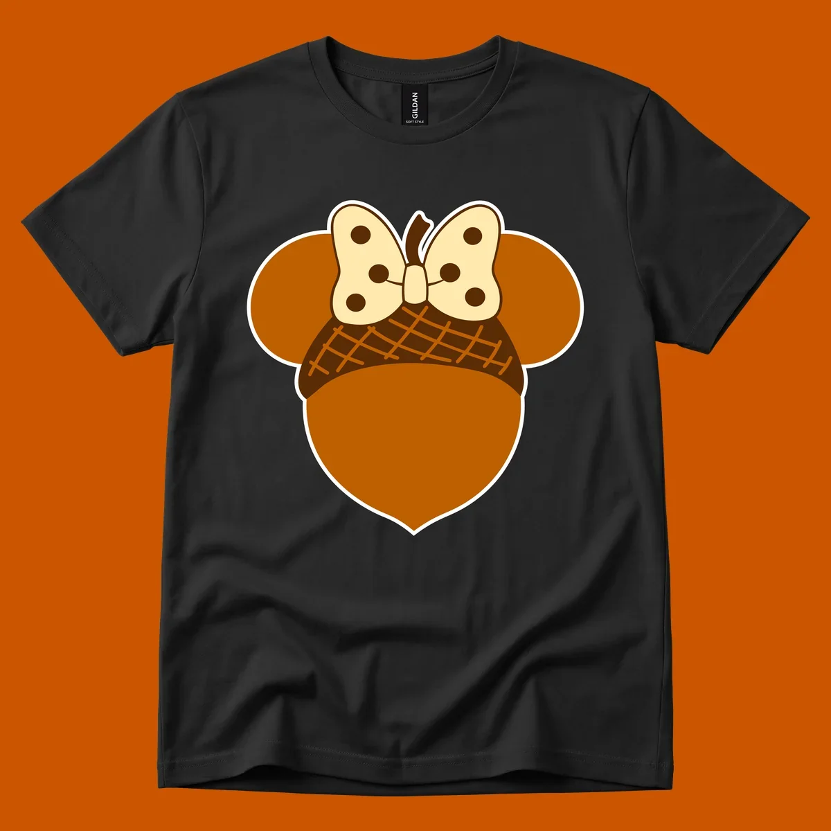 Acorn mouse ears with a polka dot bow, Thanksgiving graphic.
