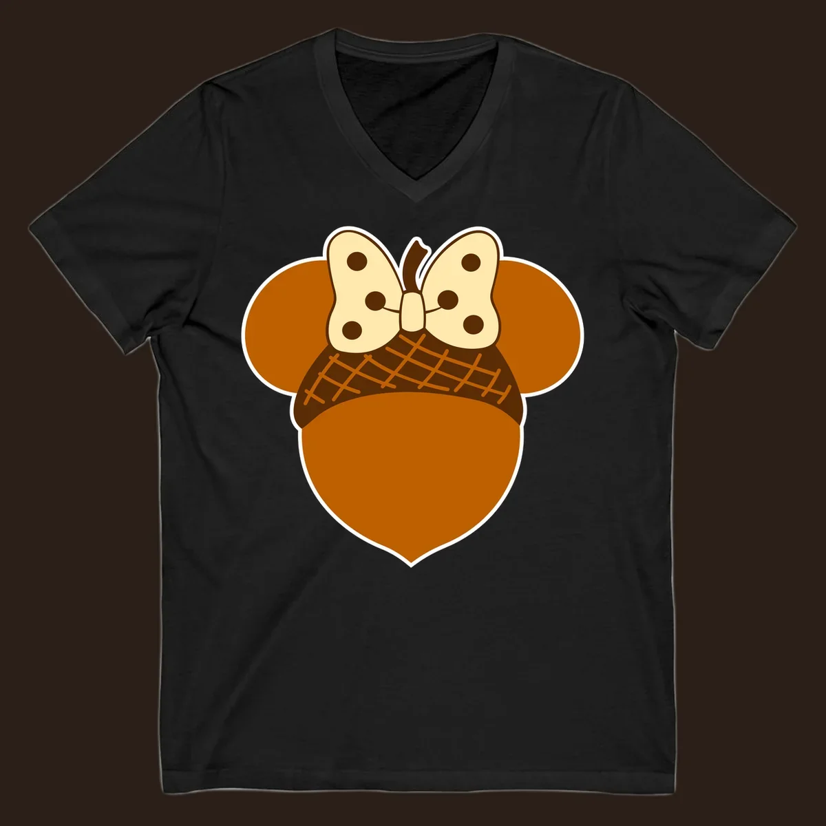 Acorn mouse ears with a polka dot bow, Thanksgiving graphic.