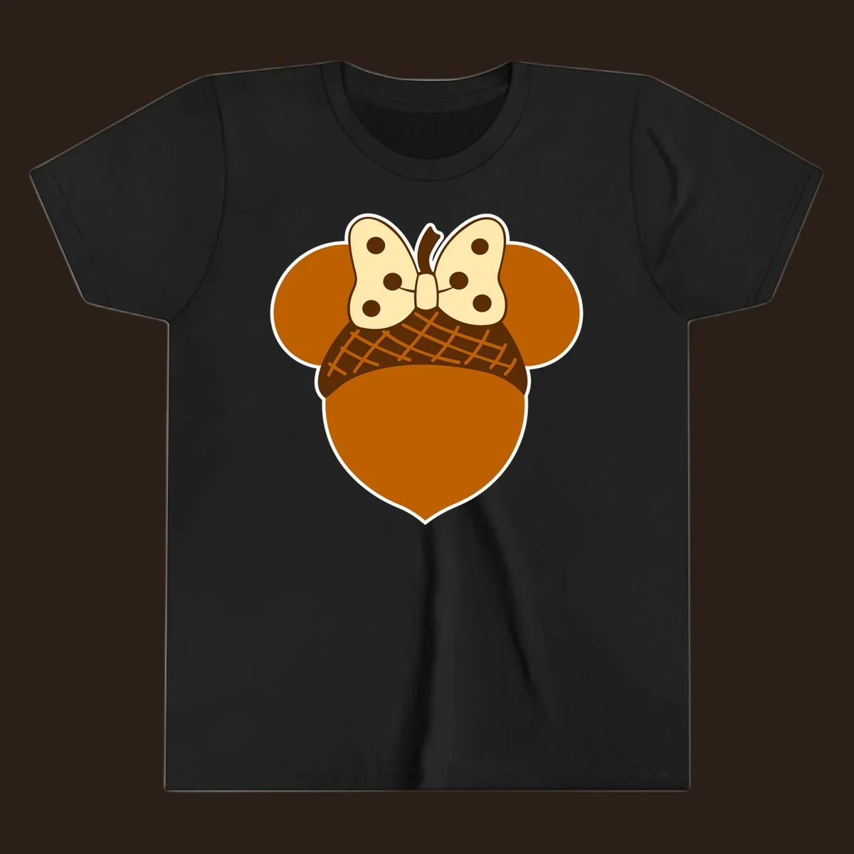Acorn mouse ears with a polka dot bow, Thanksgiving graphic.