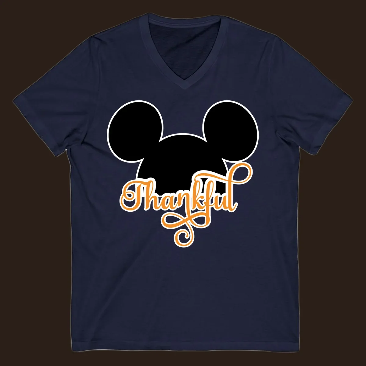 Disney Thanksgiving Mickey ears with the word "Thankful" in orange script.